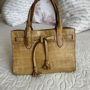 Dooney & Bourke Tan Croc-Embossed Leather Satchel with Top Handles Vintage